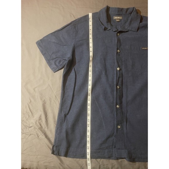 Eddie Bauer Blue Linen Cotton Buffalo USA FLAG Stars Patriot Sz Large     AG151 - Picture 4 of 9